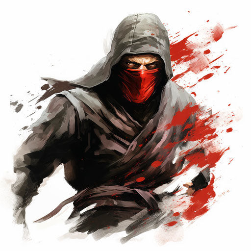 Ninja clipart in the style of oil painting