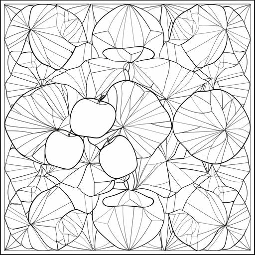 Geometric design made of apple shapes. Coloring book page