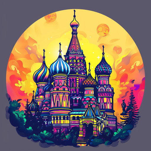 Beautiful tattoo sketch of a Russian cathedral in bold colors
