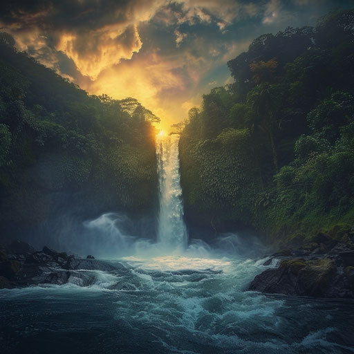La Fortuna Waterfall with powerful flow and moody ambiance