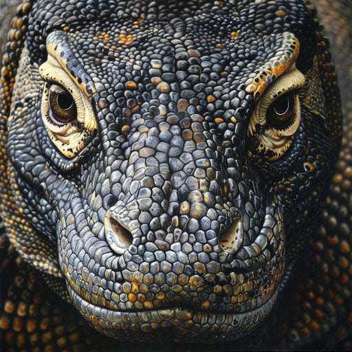 Komodo dragon with detailed scales and fierce eyes portrait