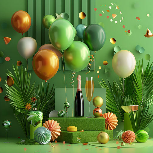 New year clipart in a photo realistic style on a flat chartreuse background