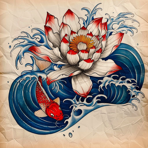 Traditional Japanese tattoo style water lily