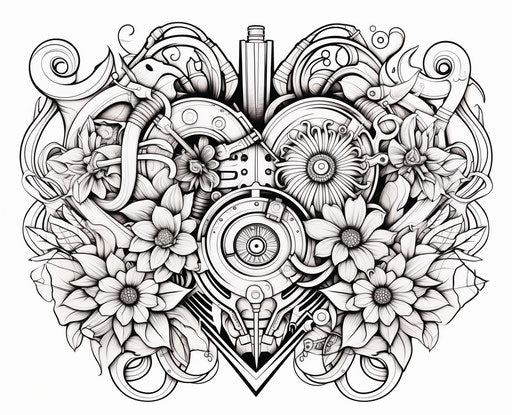 Heart coloring page with geometric lines in the shape of hearts