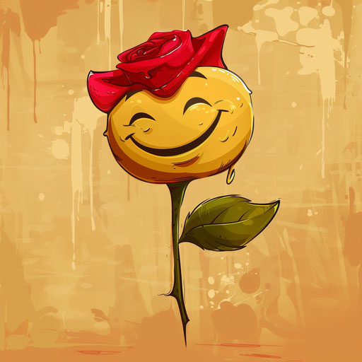 Smiling emoticon with a red rose