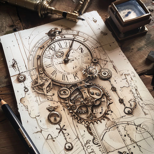 Steampunk tattoo design with gears and clocks