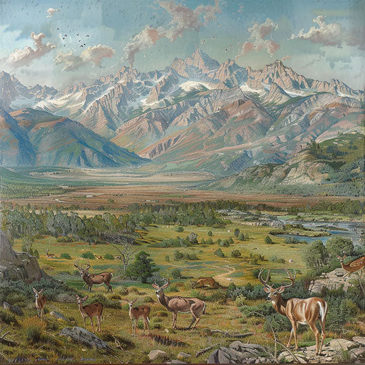 Mountain habitat of white-tailed deer with distant herd