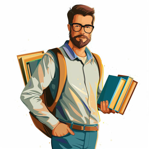Teacher clipart images in photo realistic style with flat and white background, high contrast and vibrant colors