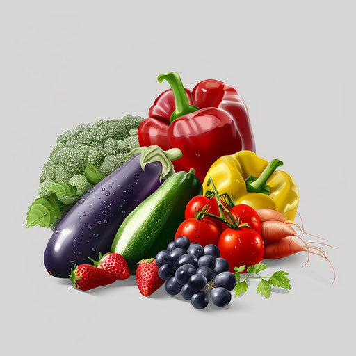 Realistic healthy food on flat metallic silver background