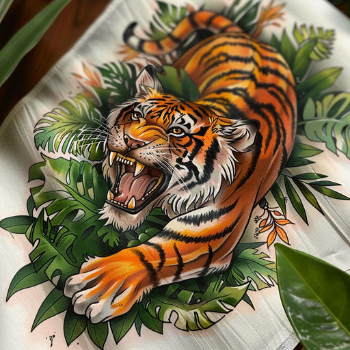 Bold traditional tiger roaring in jungle