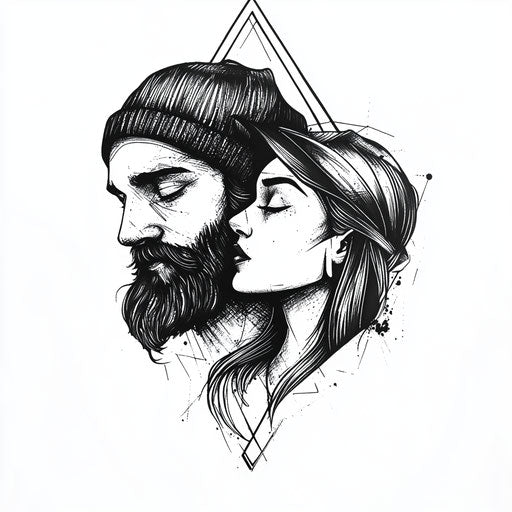 Beautiful clipart style flat tattoo sketch mom and dad tattoo with geometric shapes on pure white background