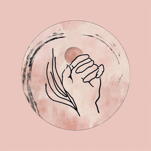 Stylish round logo with a hand-drawn design on a pastel pink background