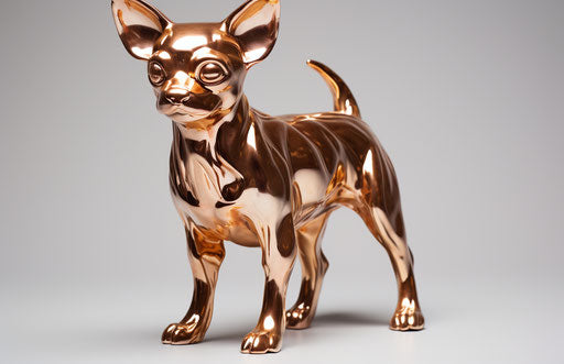 Brown Chihuahua on white background, light maroon and dark gold style