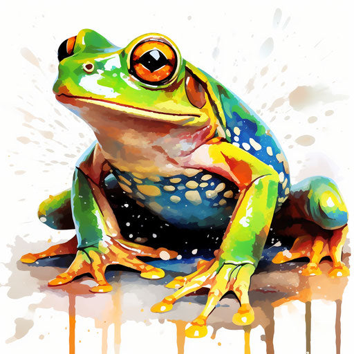 Frog clipart in the style of Impressionistic Art, on a white background