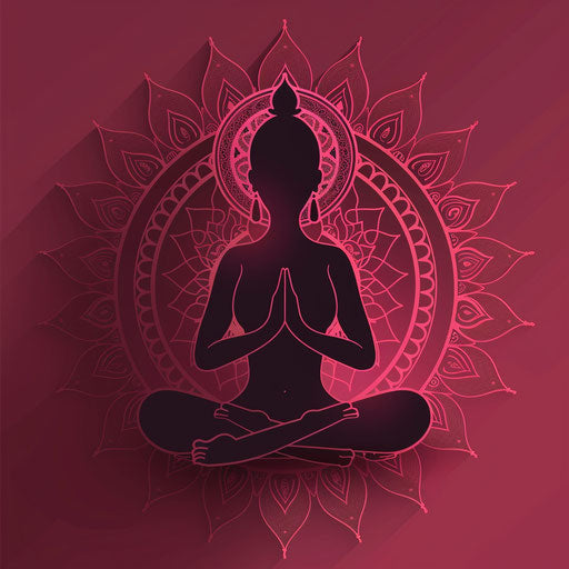 Flat deep maroon background with namaste clipart