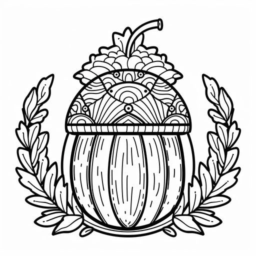 Simple and bold acorn outline with a forest background