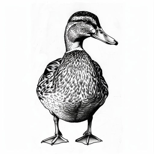 Mallard duck in black ink, tattoo design on white background