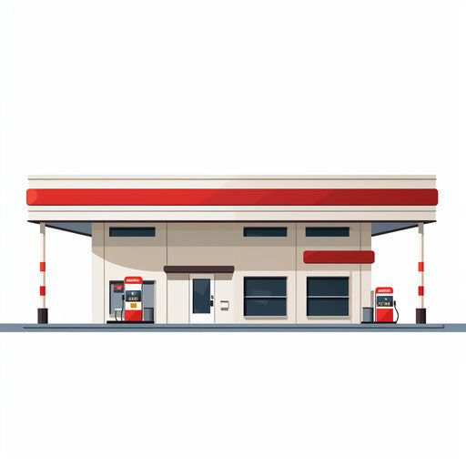 Minimalist gas station clipart on white background