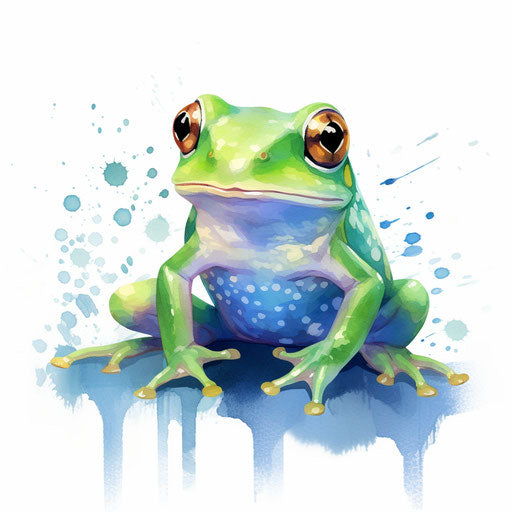 Adorable frog illustration in the Impressionistic Art style, on white background