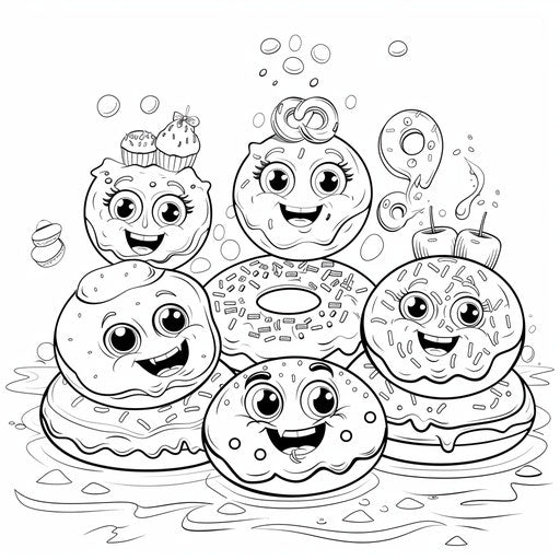 Cartoon donut family with various expressions