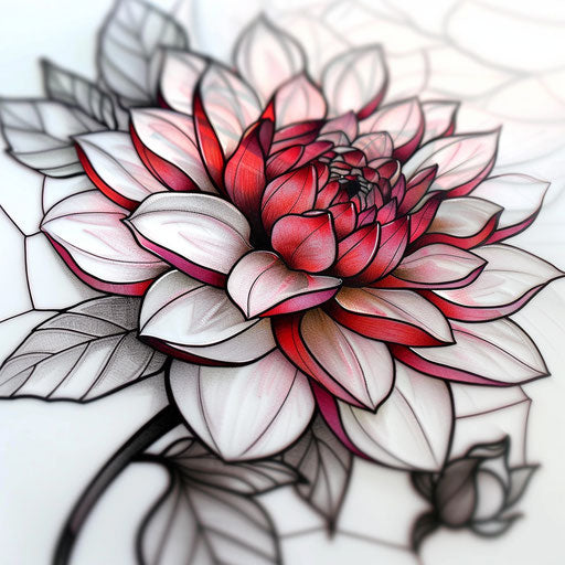 Stained glass style dahlia tattoo sketch with bold outlines