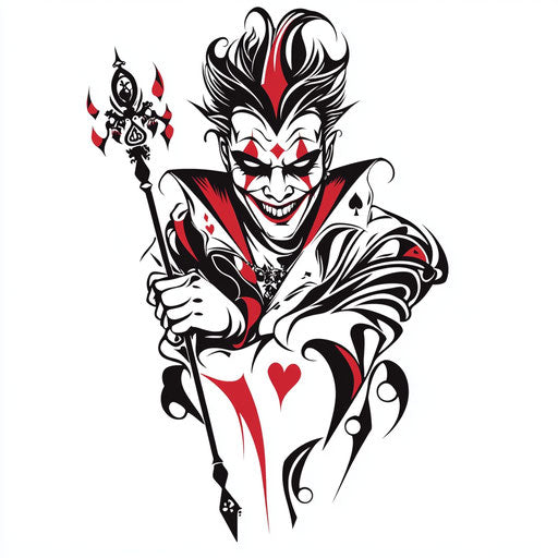 Beautiful flat tattoo sketch of joker card in clipart style