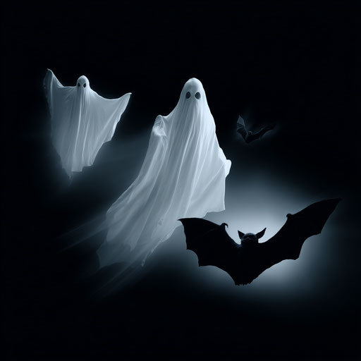 Ghost with Bats Flying for Halloween Theme