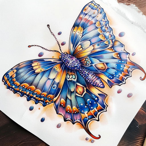 Realistic butterfly with detailed wings in vibrant flat tattoo
