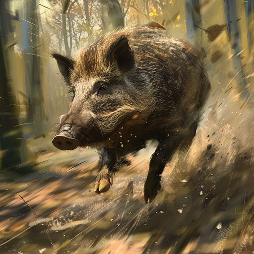 Wild boar in full action in the woods