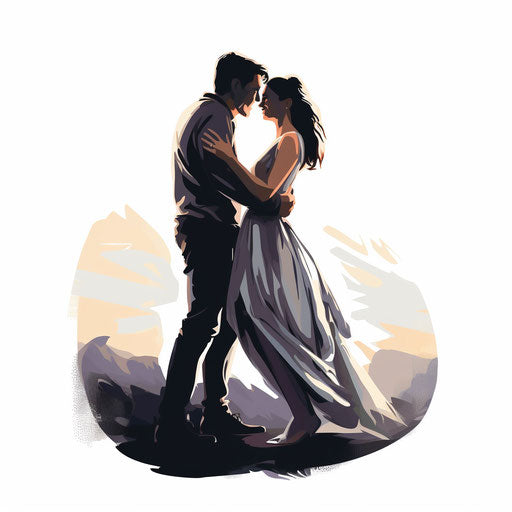 Engagement illustration in the style of Chiaroscuro Art, on a white background