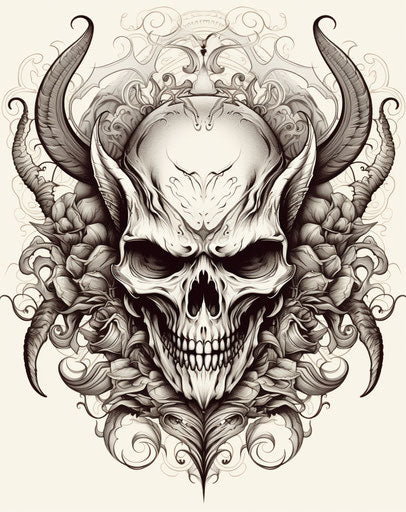 Diabolic skull tattoo realism graphite style