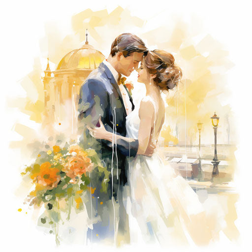 Wedding clipart in the style of Impressionistic Art, on white background