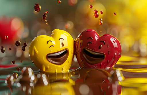 Cartoon love with chocolate and heart emoticon with smiling faces