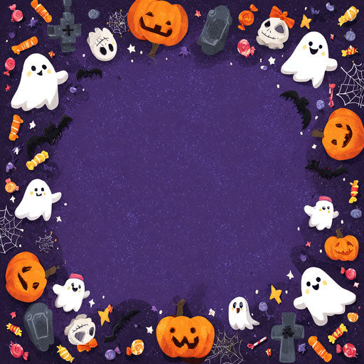 Cheerful Halloween border with ghosts and pumpkins