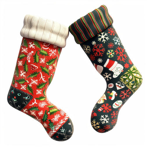 Realistic Christmas socks on flat white background