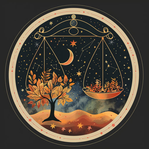 The Libra constellation in cozy flat tattoo style with autumn colors