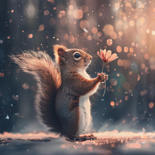 Squirrel holding a flower in its paws, Ashraful Arefin style