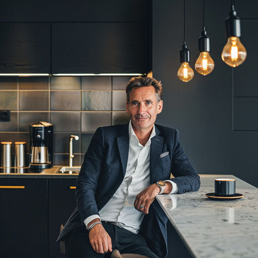 Coffee break for a businessman in a stylish kitchen