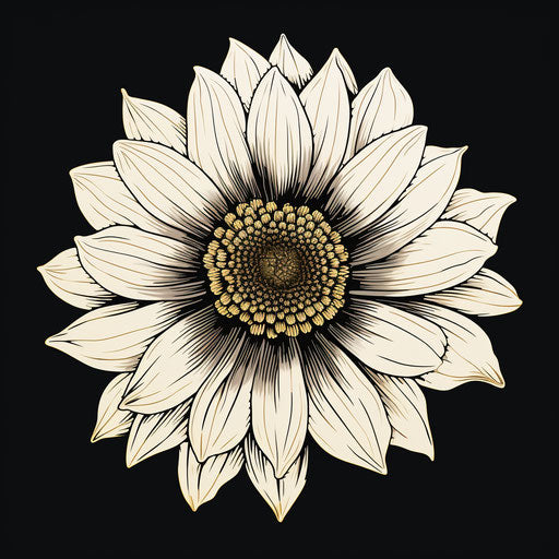 Black and white drawing of a sunflower