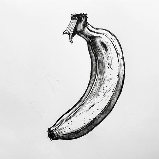 Minimalist black and white tattoo sketch of a peeled banana