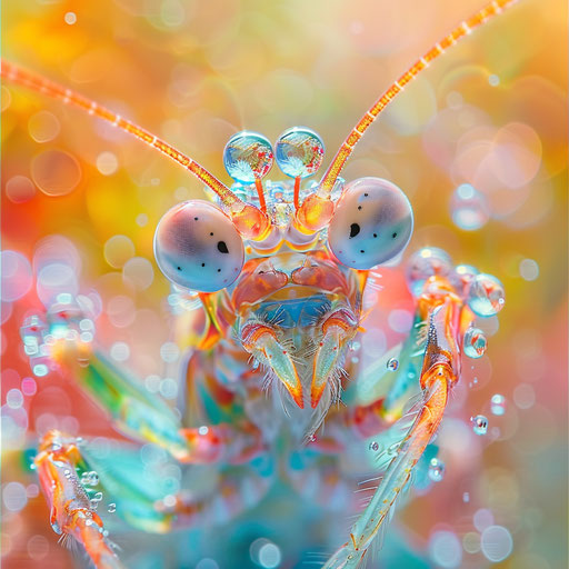 Mantis shrimp with water droplets, soft and gentle