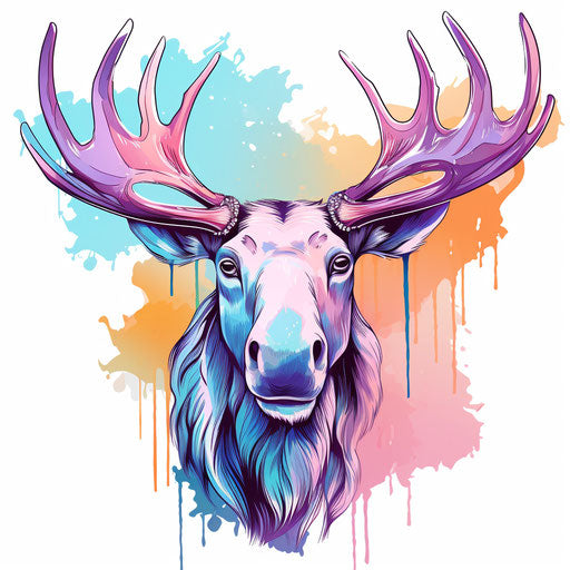 Moose clipart in Pastel Colors Art style, on white background