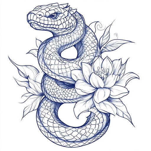 Elegantly styled flat tattoo of a coiled serpent on back