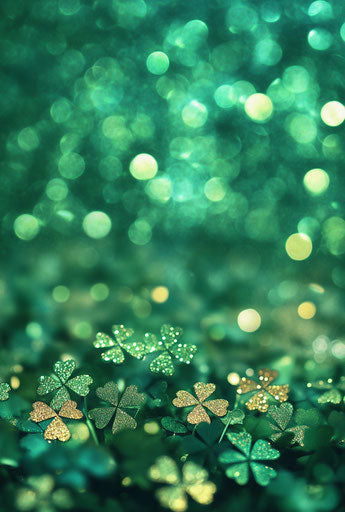 St. Patrick's Day background with shamrocks and glitter