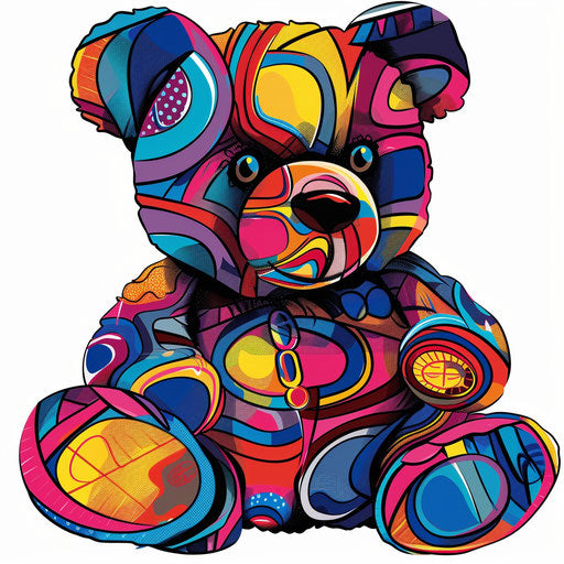 Teddy bear tattoo in pop art style on white background