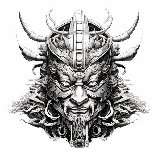 Black and white samurai head illustration