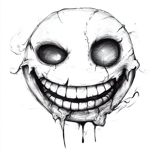 Flat tattoo sketch of a smiley face with a bite mark