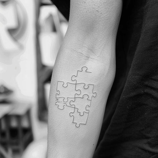 Delicate puzzle piece tattoo in fine line art style