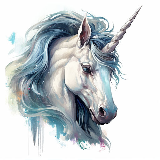 Unicorn head illustration in Oil painting style, on white background