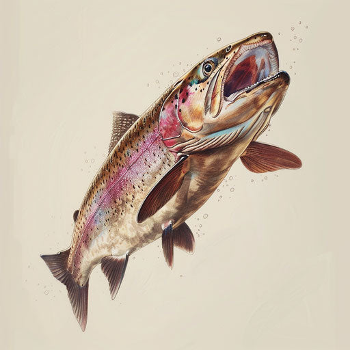 Realistic fish tattoo: rainbow trout on white background